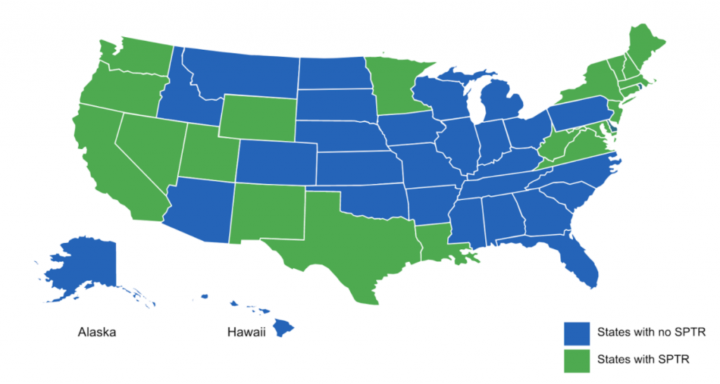 Image of the United States outlining states with and without state pharmaceutical pricing transparency regulation as of 2021