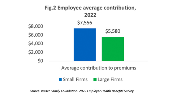 Figure 2: Employee average contribution, 2022 bar graph